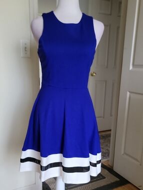 Necessary Objects Sleeveless Royal Blue Fit & Flare Dress with Contrast Hem